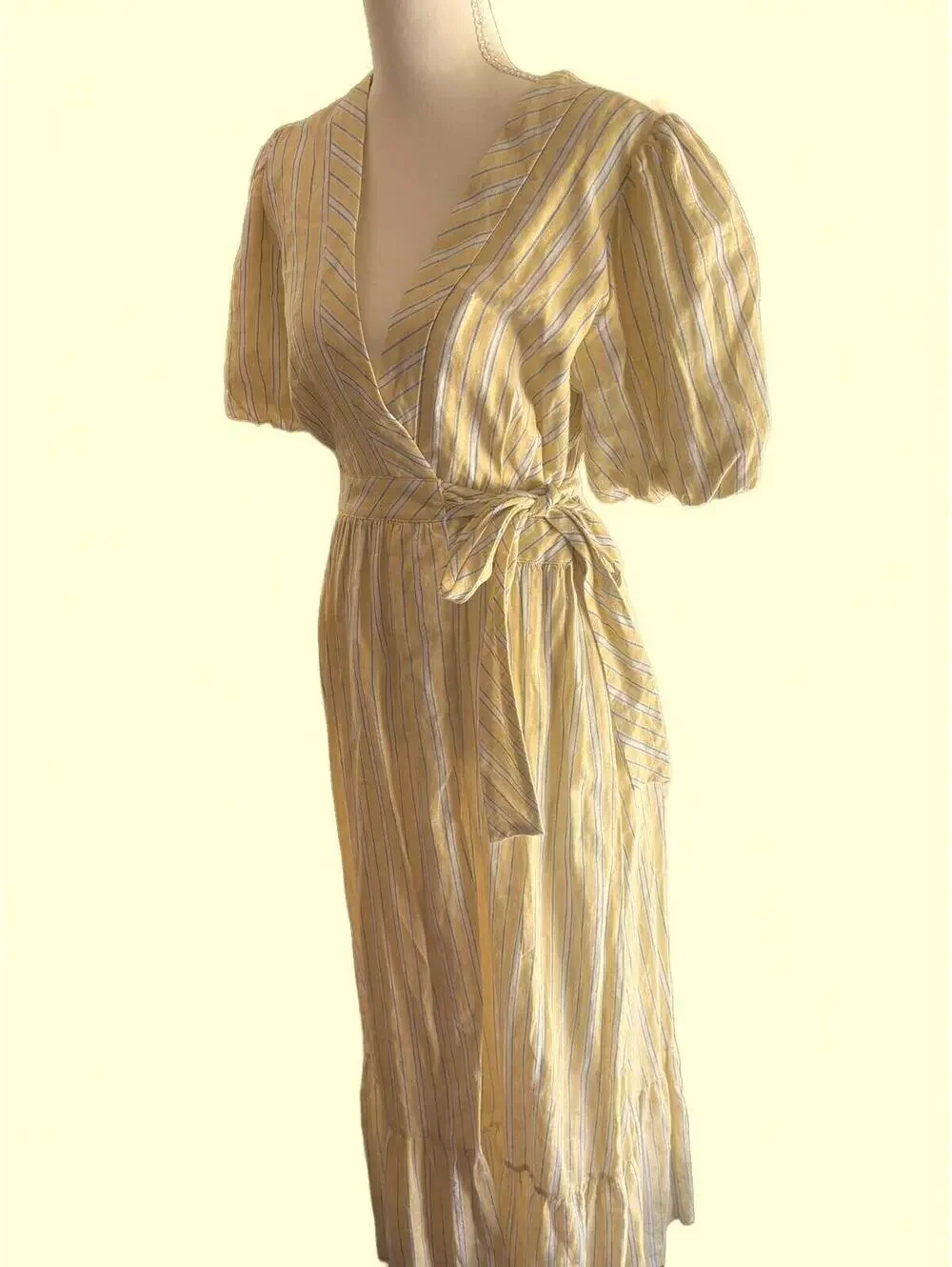 Draper James cottagecore linen blend puff sleeve wrap maxi - Picture 3 of 7